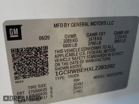 2020 Chevrolet Silverado 1500 Custom with VIN 1GCRWBEHXLZ283202, listed as a Copart auction lot 68265164 with 20,631 mi miles and Salvage Title. Bid and sale history available at carsss.com. Image 12.