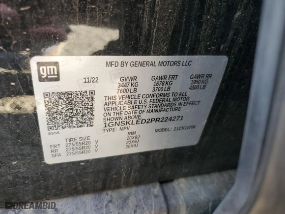2023 Chevrolet Tahoe Commercial with VIN 1GNSKLED2PR224271, listed as a Copart auction lot 44223465 with 0 mi miles and Salvage Title. Bid and sale history available at carsss.com. Image 14.