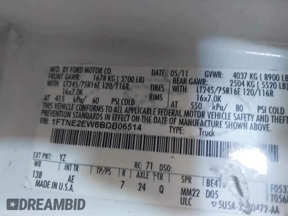 2011 Ford Econoline Cargo Commercial with VIN 1FTNE2EW6BDB06514, listed as a IAAI auction lot 42177011 with 336,946 mi miles. Bid and sale history available at carsss.com. Image 9.