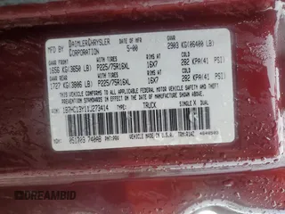 2001 Dodge 1500 z VIN 1B7HC13Y11J273414, wystawiony jako Copart lot #60229975 z przebiegiem 181 604 mil mil oraz Szkoda całkowita • Salvage title. Historia ofert i sprzedaży dostępna na DreamBid. Obrazek 12.
