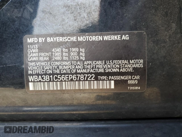 2014 BMW 3 Series 320i with VIN WBA3B1C56EP678722, listed as a Copart auction lot 61504625 with 158,903 mi miles and Clean title. Bid and sale history available at DreamBid. Image 12.