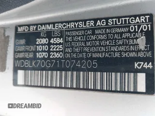 2001 Mercedes-Benz CLK 320/430 z VIN WDBLK70G71T074205, wystawiony jako IAAI lot #42319109 z przebiegiem 214 707 mil mil oraz . Historia ofert i sprzedaży dostępna na DreamBid. Obrazek 9.