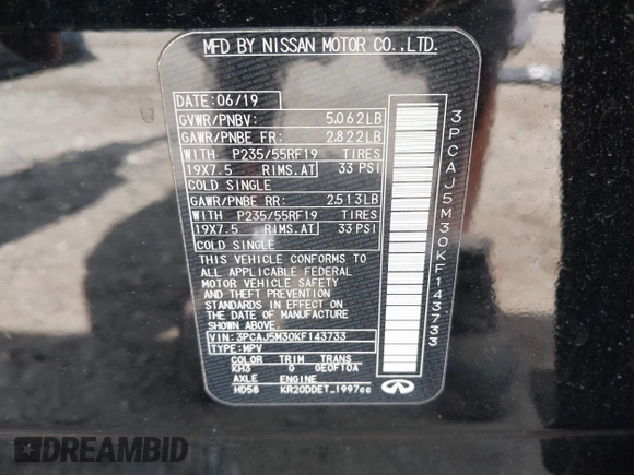 2019 Infiniti QX50 Luxe с VIN 3PCAJ5M30KF143733, выставлен на аукционе IAAI как лот 42115592 с пробегом 47 225 миль миль и . История ставок и продаж доступна на DreamBid. Изображение 9.
