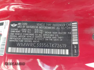 2006 MINI Hardtop with VIN WMWRC33556TK72619, listed as a IAAI auction lot 42328177 with 106,398 mi miles and . Bid and sale history available at DreamBid. Image 9.