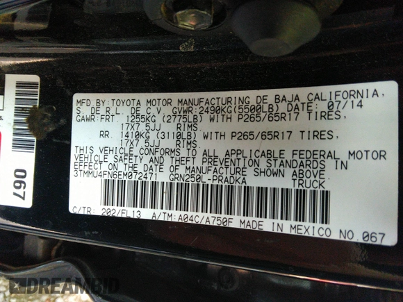 2014 Toyota Tacoma with VIN 3TMMU4FN6EM072471, listed as a IAAI auction lot 42525218 with 150,461 mi miles and . Bid and sale history available at DreamBid. Image 9.