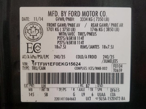 2014 Ford F-150 XL with VIN 1FTFW1EF0EKG15624, listed as a Copart auction lot 48814805 with 100,702 mi miles and Salvage Title. Bid and sale history available at carsss.com. Image 13.