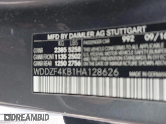2017 Mercedes-Benz E 300 Luxury with VIN WDDZF4KB1HA128626, listed as a IAAI auction lot 42063402 with 77,909 mi miles and . Bid and sale history available at DreamBid. Image 9.