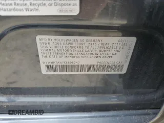 2012 Volkswagen CC Lux PZEV with VIN WVWHP7AN7CE508247, listed as a Copart auction lot 64228054 with 201,234 mi miles and Salvage Title. Bid and sale history available at carsss.com. Image 12.