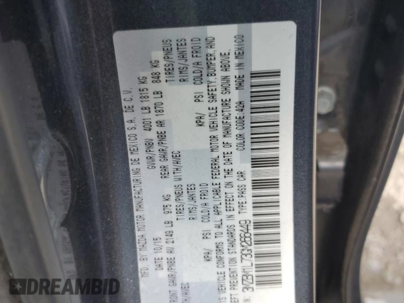 2016 Mazda 3 i Touring with VIN 3MZBM1L73GM266449, listed as a Copart auction lot 54542915 with 80,914 mi miles and Salvage Title. Bid and sale history available at DreamBid. Image 14.