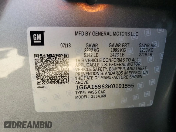 2019 Cadillac CTS-V z VIN 1G6A15S63K0101555, wystawiony jako Copart lot #50648925 z przebiegiem Nie podano mil oraz Szkoda całkowita • Salvage title. Historia ofert i sprzedaży dostępna na DreamBid. Obrazek 13.
