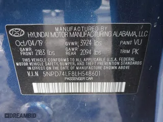 2020 Hyundai Elantra SE with VIN 5NPD74LF8LH548601, listed as a IAAI auction lot 42022059 with 95,497 mi miles. Bid and sale history available at carsss.com. Image 9.