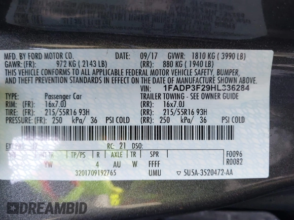 2017 Ford Focus SE с VIN 1FADP3F29HL336284, выставлен на аукционе IAAI как лот 41711447 с пробегом 42 669 миль миль и . История ставок и продаж доступна на DreamBid. Изображение 9.