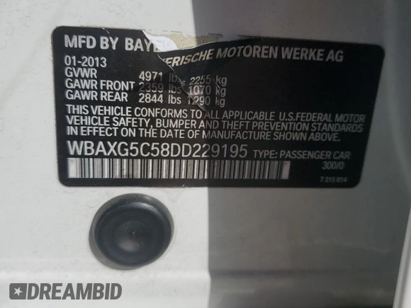 2013 BMW 5 Series 528i with VIN WBAXG5C58DD229195, listed as a Copart auction lot 52193215 with 74,240 mi miles and Salvage Title. Bid and sale history available at carsss.com. Image 12.