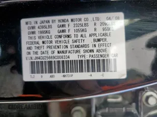 2009 Acura TSX z VIN JH4CU25669C008334, wystawiony jako Copart lot #57267785 z przebiegiem 212 911 mil mil oraz Szkoda całkowita • Salvage title. Historia ofert i sprzedaży dostępna na DreamBid. Obrazek 12.
