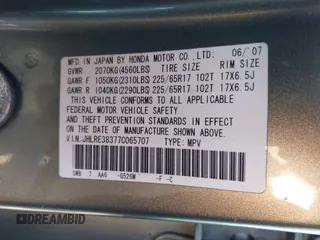 2007 Honda CR-V LX с VIN JHLRE38377C065707, выставлен на аукционе IAAI как лот 42107703 с пробегом 101 388 миль миль и . История ставок и продаж доступна на DreamBid. Изображение 9.