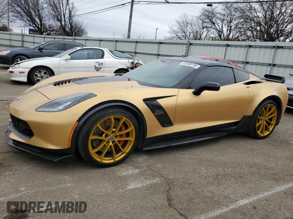 2017 Chevrolet Corvette Grand Sport 1LT with VIN 1G1YW2D79H5105602, listed as a Copart auction lot 42598795 with 34,380 mi miles and Salvage Title. Bid and sale history available at carsss.com. Image 1.
