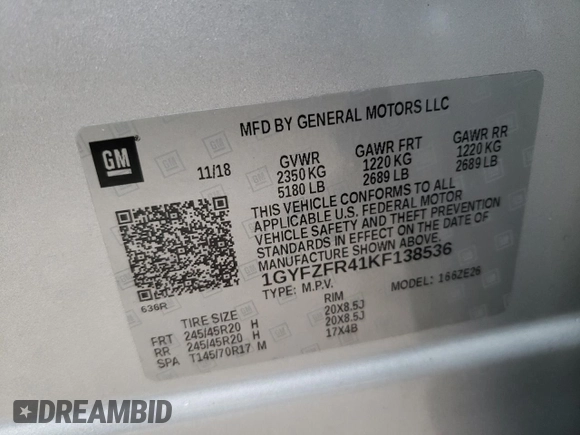 2019 Cadillac XT4 AWD Sport with VIN 1GYFZFR41KF138536, listed as a Copart auction lot 62471712 with 0 mi miles. Bid and sale history available at carsss.com. Image 10.