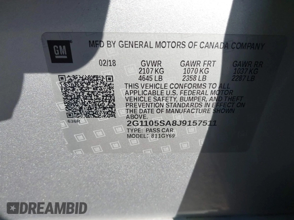2018 Chevrolet Impala LT with VIN 2G1105SA8J9157511, listed as a IAAI auction lot 41825641 with 140,316 mi miles and . Bid and sale history available at DreamBid. Image 9.