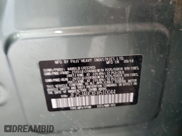 2015 Subaru Forester Touring with VIN JF2SJAUCXFH510044, listed as a Copart auction lot 59414925 with 180,433 mi miles and Salvage title. Bid and sale history available at DreamBid. Image 13.