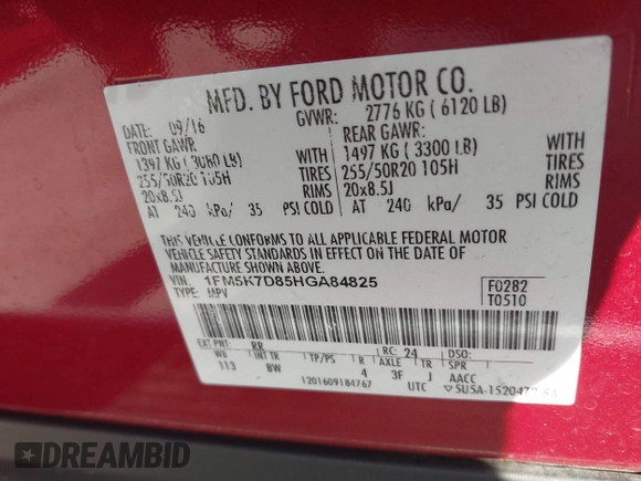 2017 Ford Explorer XLT with VIN 1FM5K7D85HGA84825, listed as a IAAI auction lot 41843831 with 153,594 mi miles and . Bid and sale history available at DreamBid. Image 9.