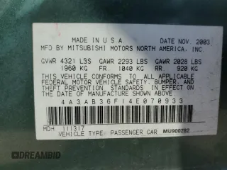 2004 Mitsubishi Galant ES z VIN 4A3AB36F14E070933, wystawiony jako Copart lot #68834224 z przebiegiem 184 918 mil mil oraz Szkoda całkowita • Salvage title. Historia ofert i sprzedaży dostępna na DreamBid. Obrazek 13.