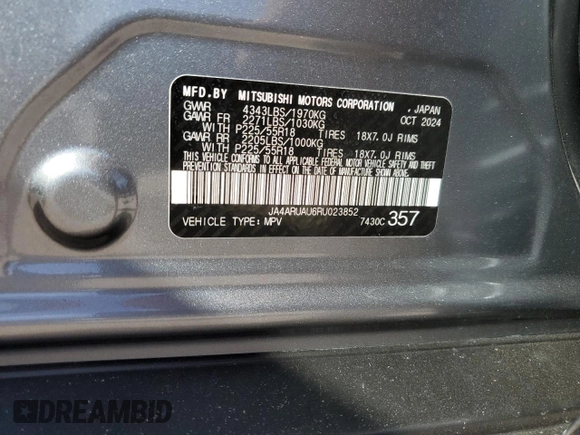 2024 Mitsubishi Outlander S z VIN JA4ARUAU6RU023852, wystawiony jako Copart lot #42507375 z przebiegiem 206 mil mil oraz Nie do naprawy • Non repairable. Historia ofert i sprzedaży dostępna na DreamBid. Obrazek 15.