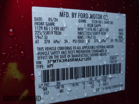2024 Ford Mustang Mach-E Premium with VIN 3FMTK3R45RMA21205, listed as a IAAI auction lot 41150711 with 2,527 mi miles and . Bid and sale history available at DreamBid. Image 9.