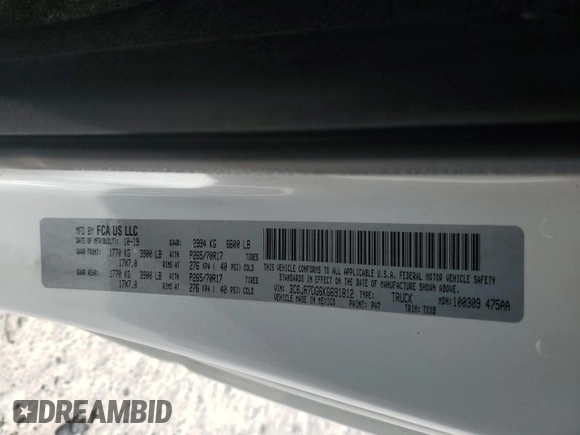 2019 Ram 1500 Tradesman с VIN 3C6JR7DG6KG691812, выставлен на аукционе Copart как лот 54824525 с пробегом Не указан миль и Списание • Salvage title. История ставок и продаж доступна на DreamBid. Изображение 12.