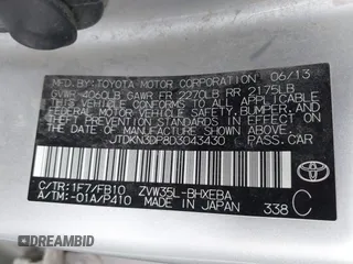 2013 Toyota Prius with VIN JTDKN3DP8D3043430, listed as a IAAI auction lot 42484200 with 247,835 mi miles and . Bid and sale history available at DreamBid. Image 9.