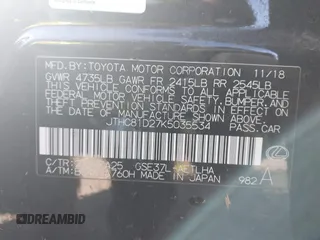 2019 Lexus IS 300 with VIN JTHC81D27K5035534, listed as a IAAI auction lot 41732472 with 70,089 mi miles and . Bid and sale history available at DreamBid. Image 9.