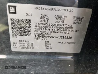 2019 Chevrolet Traverse LT Leather with VIN 1GNEVHKW7KJ319830, listed as a Copart auction lot 72085463 with 54,208 mi miles. Bid and sale history available at carsss.com. Image 13.