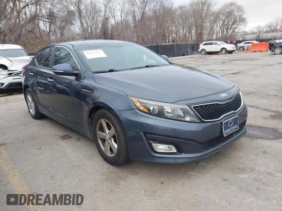 2015 Kia Optima LX with VIN 5XXGM4A74FG483165, listed as a IAAI auction lot 41117924 with 167,329 mi miles. Bid and sale history available at carsss.com. Image 1.