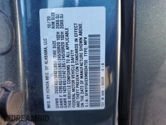 2021 Honda Pilot Special Edition with VIN 5FNYF6H2XMB034755, listed as a Copart auction lot 46273945 with 99,280 mi miles and Salvage Title. Bid and sale history available at DreamBid. Image 15.