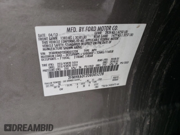 2013 Ford Flex Limited w/EcoBoost with VIN 2FMHK6DT2DBD05228, listed as a Copart auction lot 44447555 with 144,894 mi miles and Non Repairable. Bid and sale history available at carsss.com. Image 13.