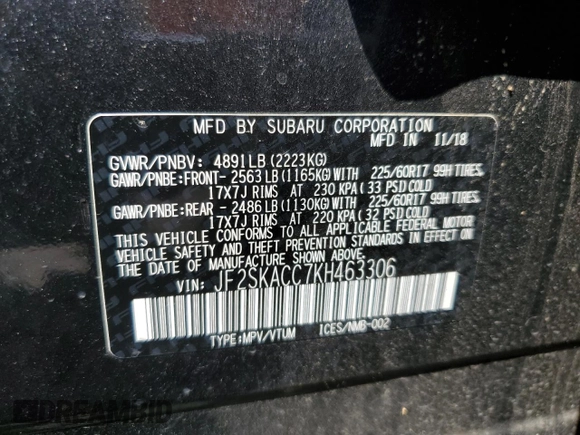 2019 Subaru Forester with VIN JF2SKACC7KH463306, listed as a Copart auction lot 57237345 with 21,680 mi miles and Salvage title. Bid and sale history available at DreamBid. Image 12.