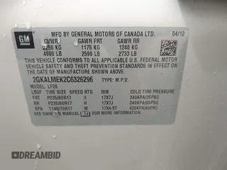 2012 GMC Terrain SLE-1 with VIN 2GKALMEK2C6326296, listed as a IAAI auction lot 42095813 with 39,149 mi miles and . Bid and sale history available at carsss.com. Image 9.
