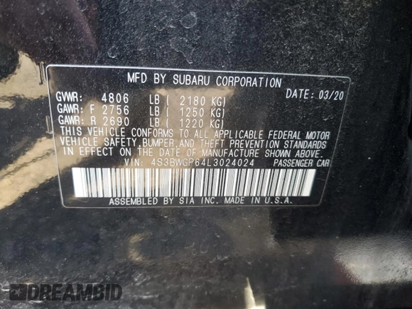 2020 Subaru Legacy Touring XT with VIN 4S3BWGP64L3024024, listed as a Copart auction lot 83818174 with 79,435 mi miles and Salvage title. Bid and sale history available at DreamBid. Image 12.
