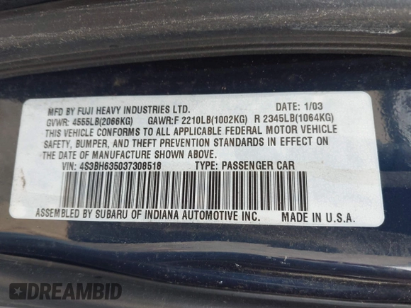 2003 Subaru Legacy L z VIN 4S3BH635037308518, wystawiony jako IAAI lot #42373801 z przebiegiem 129 242 mil mil oraz . Historia ofert i sprzedaży dostępna na DreamBid. Obrazek 9.