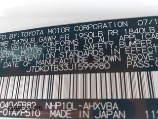 2018 Toyota Prius One with VIN JTDKDTB33J1599980, listed as a IAAI auction lot 42057855 with 112,027 mi miles and . Bid and sale history available at DreamBid. Image 9.