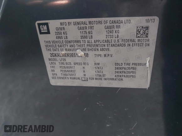 2014 GMC Terrain SLE with VIN 2GKALMEK9E6150768, listed as a IAAI auction lot 41162267 with Not Provided miles. Bid and sale history available at carsss.com. Image 9.