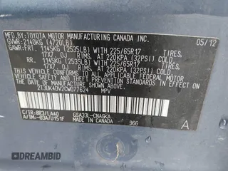 2012 Toyota RAV4 Limited с VIN 2T3DK4DV2CW077624, выставлен на аукционе IAAI как лот 41973631 с пробегом 124 394 миль миль и . История ставок и продаж доступна на DreamBid. Изображение 9.