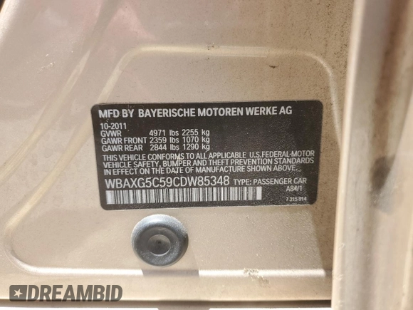2012 BMW 5 Series 528i z VIN WBAXG5C59CDW85348, wystawiony jako Copart lot #57180545 z przebiegiem 135 725 mil mil oraz Szkoda całkowita • Salvage title. Historia ofert i sprzedaży dostępna na DreamBid. Obrazek 12.
