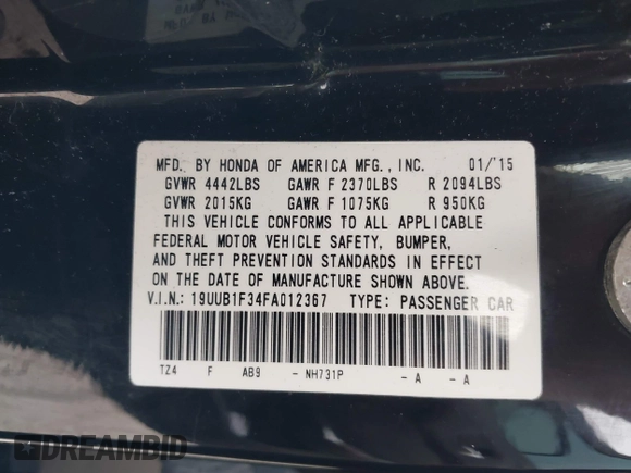 2015 Acura TLX with VIN 19UUB1F34FA012367, listed as a IAAI auction lot 41395618 with 120,786 mi miles. Bid and sale history available at carsss.com. Image 9.