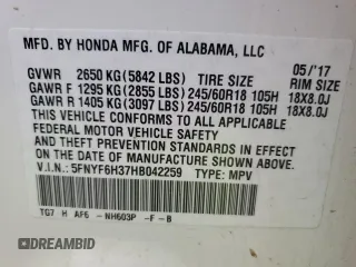 2017 Honda Pilot EX with VIN 5FNYF6H37HB042259, listed as a Copart auction lot 55798125 with 237,637 mi miles and Clean Title. Bid and sale history available at DreamBid. Image 13.