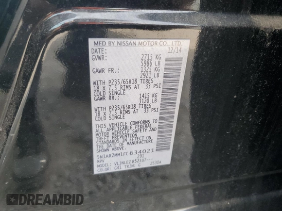 2015 Nissan Pathfinder SV z VIN 5N1AR2MM1FC634021, wystawiony jako Copart lot #61078905 z przebiegiem 122 820 mil mil oraz Czysty tytuł • Clean title. Historia ofert i sprzedaży dostępna na DreamBid. Obrazek 13.