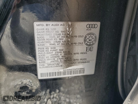 2015 Audi Q7 3.0L TDI Vorsprung Edition with VIN WA1WMCFE4FD019942, listed as a Copart auction lot 75123814 with 0 mi miles and Clean Title. Bid and sale history available at carsss.com. Image 13.