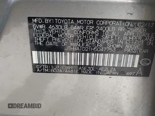 2017 Lexus IS 200t with VIN JTHBA1D21H5047753, listed as a IAAI auction lot 42007198 with 142,887 mi miles and . Bid and sale history available at DreamBid. Image 9.