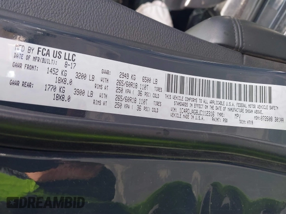 2018 Dodge Durango SXT with VIN 1C4RDJAG8JC112316, listed as a IAAI auction lot 41784762 with Not Provided miles and . Bid and sale history available at DreamBid. Image 9.