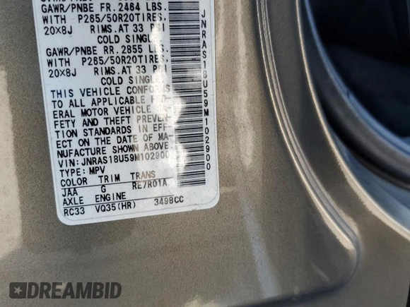 2009 Infiniti FX z VIN JNRAS18U59M102900, wystawiony jako Copart lot #49550615 z przebiegiem 258 370 mil mil oraz Szkoda całkowita • Salvage title. Historia ofert i sprzedaży dostępna na DreamBid. Obrazek 15.