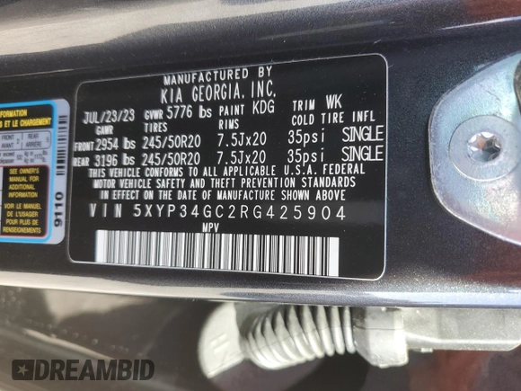2024 Kia Telluride EX with VIN 5XYP34GC2RG425904, listed as a Copart auction lot 78142484 with 9,696 mi miles and Salvage Title. Bid and sale history available at DreamBid. Image 14.